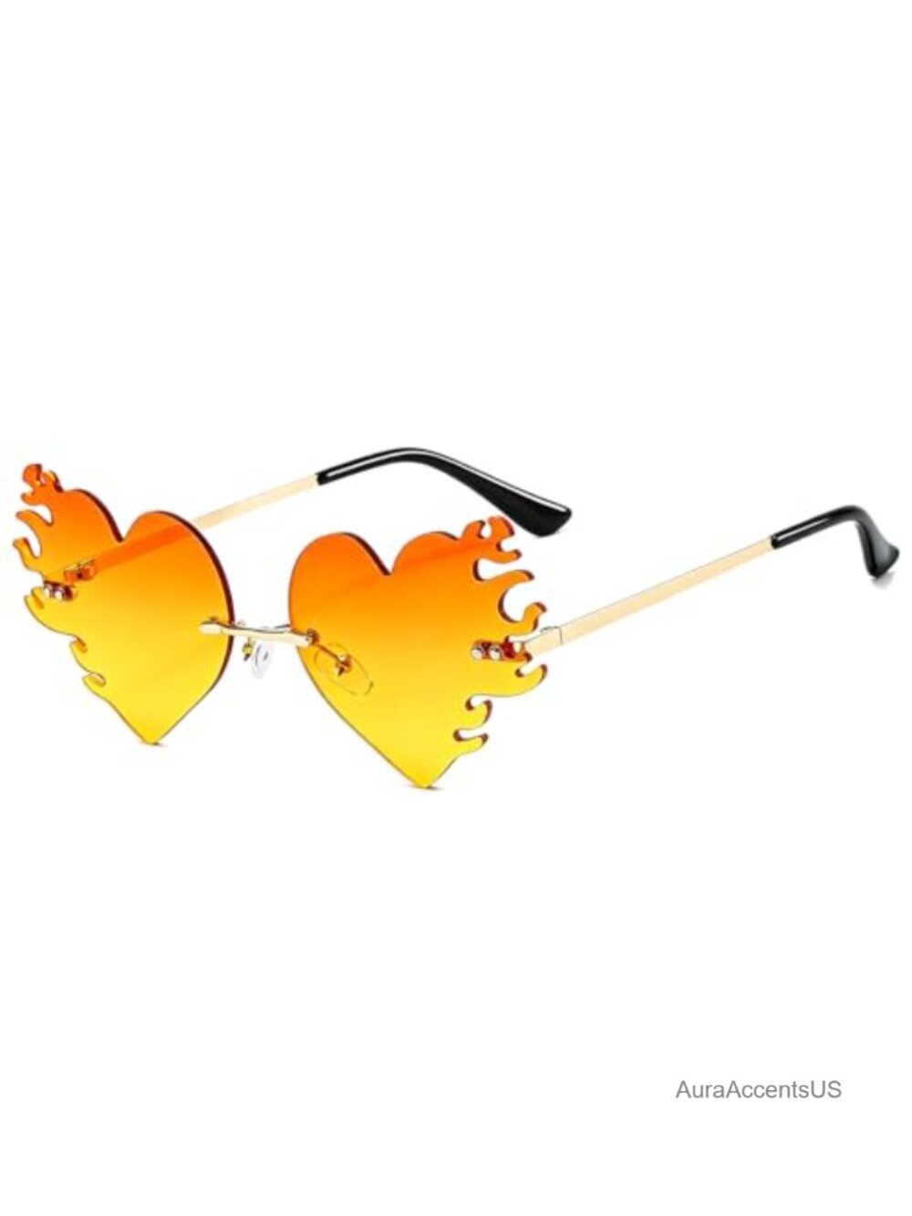 Rimless Flame Heart Shaped Sunglasses Festival Party Costume Eyewear